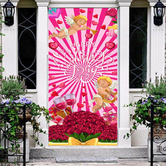 Lofaris Pink Stripe Red Rose Angel Valentines Day Door Cover