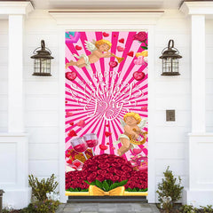 Lofaris Pink Stripe Red Rose Angel Valentines Day Door Cover