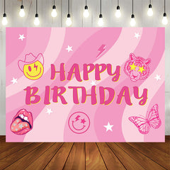 Lofaris Pink Stripe Stars Smile Face Tiger Birthday Backdrop