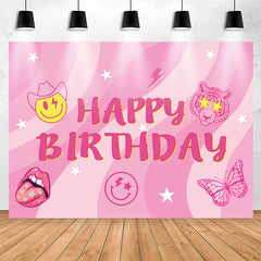 Lofaris Pink Stripe Stars Smile Face Tiger Birthday Backdrop