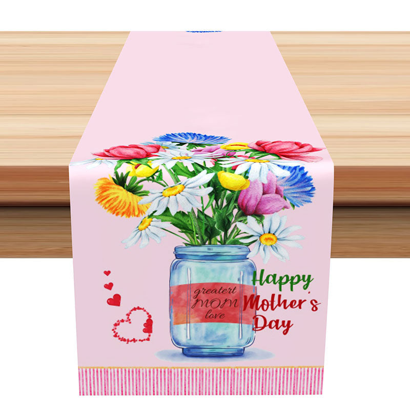 Lofaris Pink Stripes Floral Happy Mothers Day Table Runner