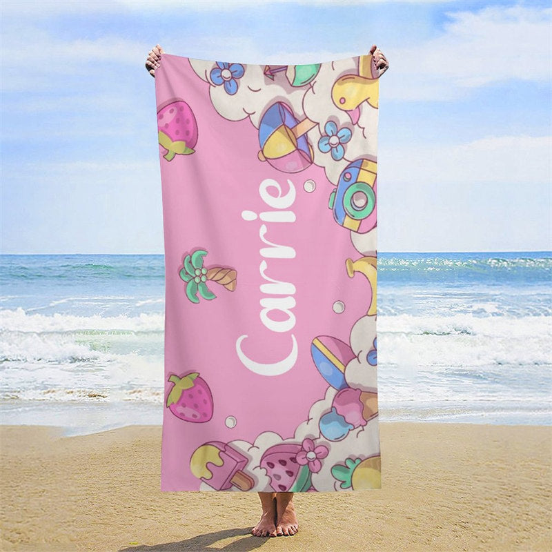 Lofaris Pink Summer Theme Custom Name Beach Towel