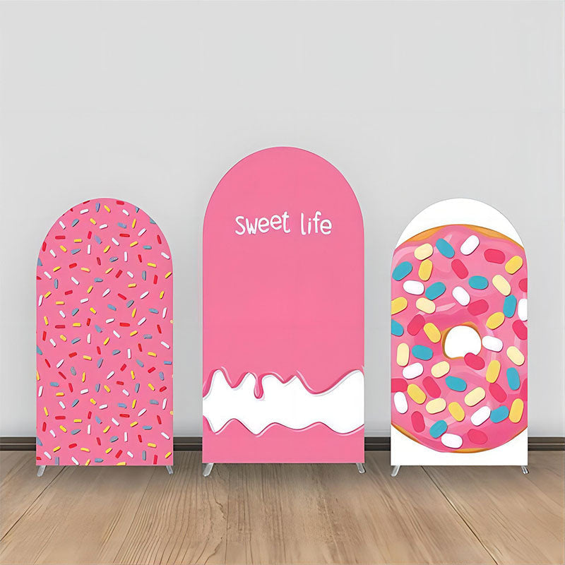 Lofaris Pink Sweet Candy Cream Donut Party Arch Backdrop Kit