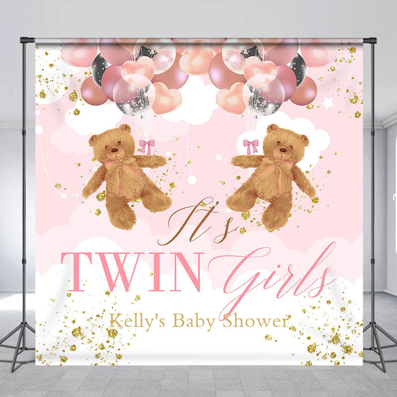 Lofaris Pink Teddy Bear Custom Twins Baby Shower Backdrop