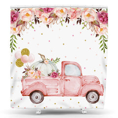 Lofaris Pink Truck Balloon Floral Shower Curtain For Girl