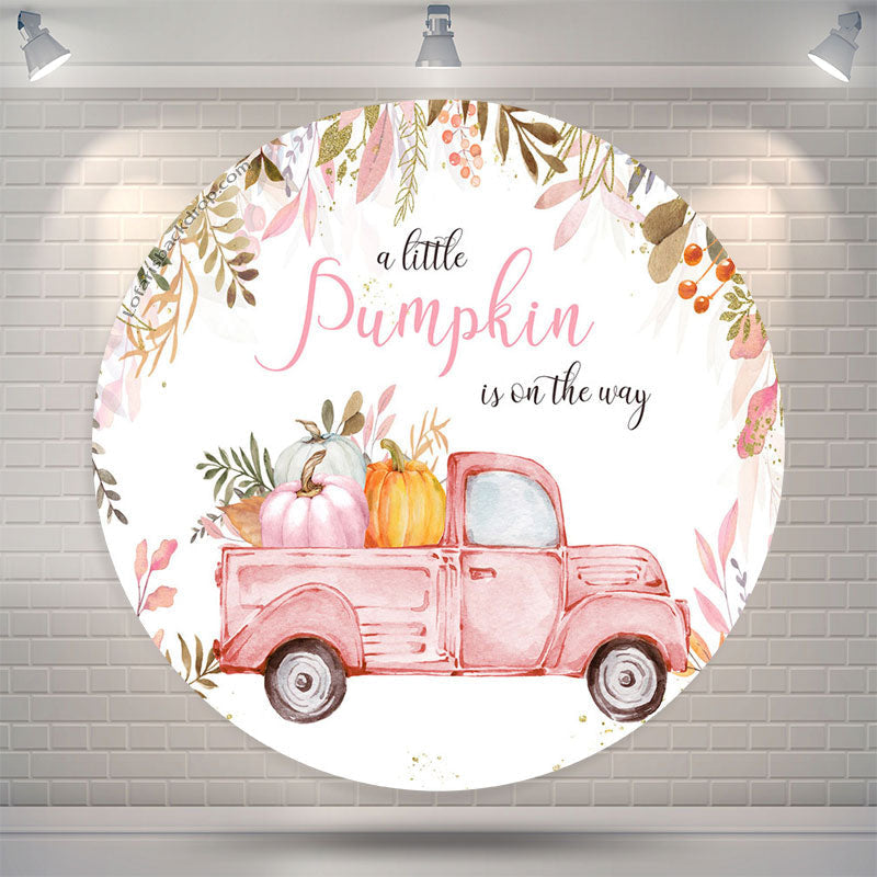Lofaris Pink Truck Little Pumpkin Round Baby Shower Backdrop