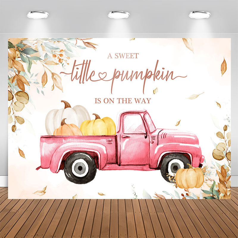 Lofaris Pink Truck Pumpkin On The Way Baby Shower Backdrop