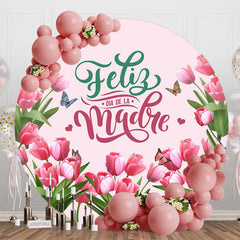 Lofaris Pink Tulip Butterfly Round Backdrop For Mothers Day