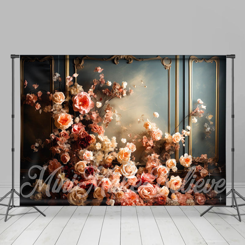 Lofaris Pink Vintage Floral Blue Wall Fine Art Backdrop