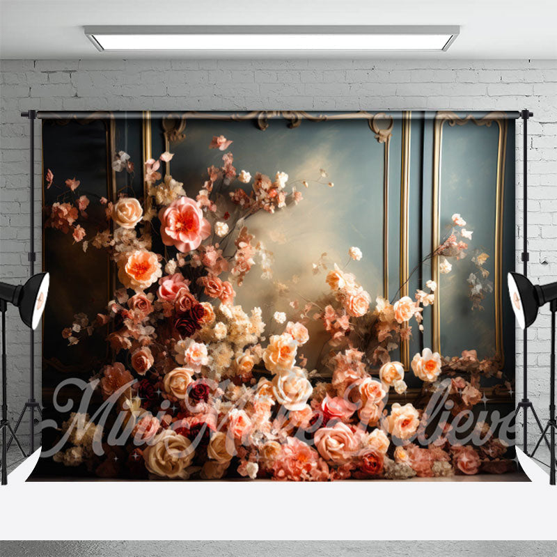 Lofaris Pink Vintage Floral Blue Wall Fine Art Backdrop