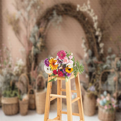 Lofaris Pink Wall Floral Colorful Eggs Photography Backdrop