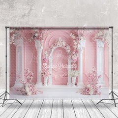 Lofaris Pink Wall White Pillar Arch Floral Wedding Backdrop