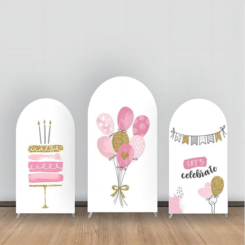 Lofaris Pink White Cake Balloon Birthday Arch Backdrop Kit