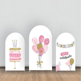 Lofaris Pink White Cake Balloon Birthday Arch Backdrop Kit