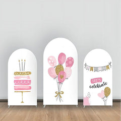 Lofaris Pink White Cake Balloon Birthday Arch Backdrop Kit