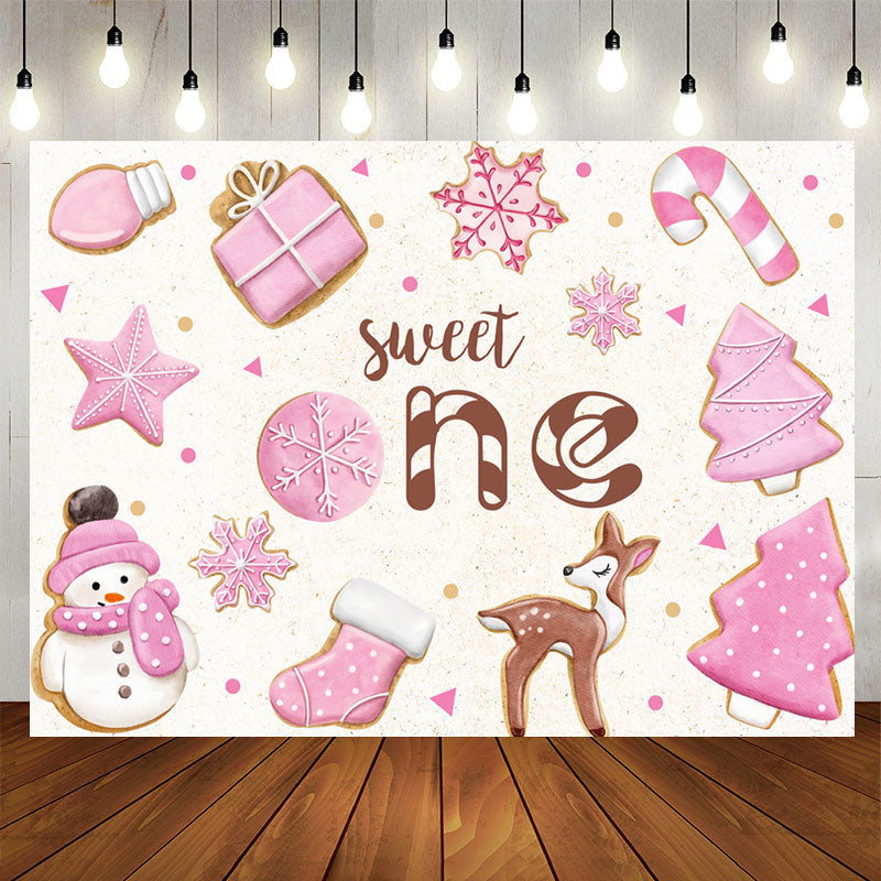 Lofaris Pink White Christmas Sweet One Birthday Backdrop