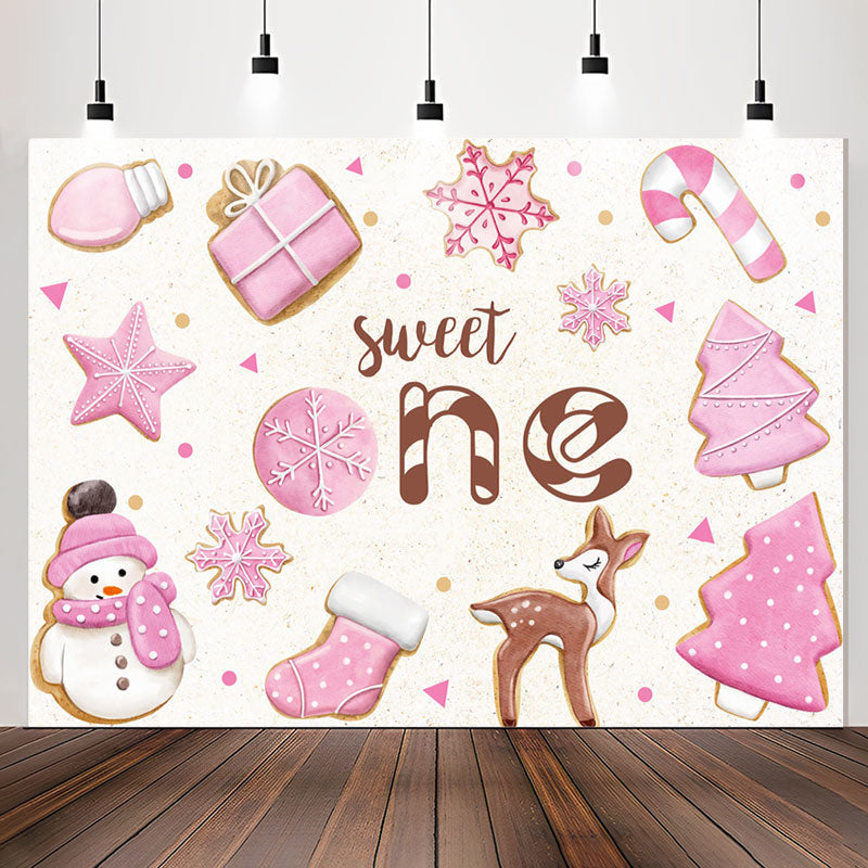 Lofaris Pink White Christmas Sweet One Birthday Backdrop