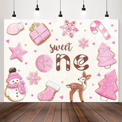 Lofaris Pink White Christmas Sweet One Birthday Backdrop