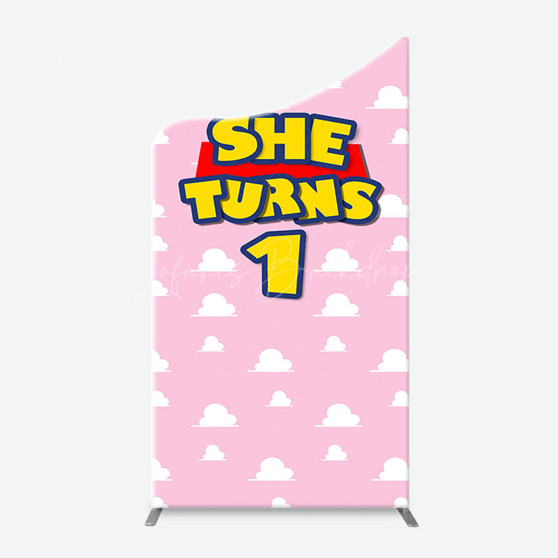 Lofaris Pink White Cloud She Turns 1 Arch Birthday Backdrop