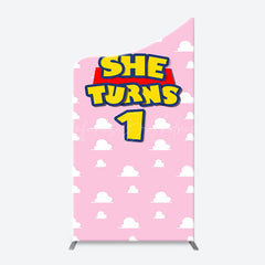 Lofaris Pink White Cloud She Turns 1 Arch Birthday Backdrop