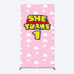 Lofaris Pink White Cloud She Turns 1 Arch Birthday Backdrop