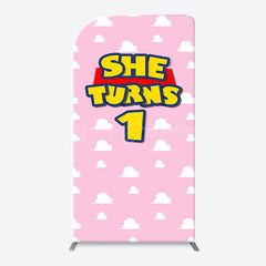 Lofaris Pink White Cloud She Turns 1 Arch Birthday Backdrop