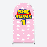 Lofaris Pink White Cloud She Turns 1 Arch Birthday Backdrop