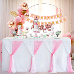 Lofaris Pink White Color Cross Tulle Banquet Table Skirt