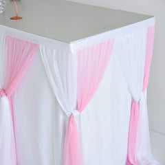 Lofaris Pink White Color Cross Tulle Banquet Table Skirt