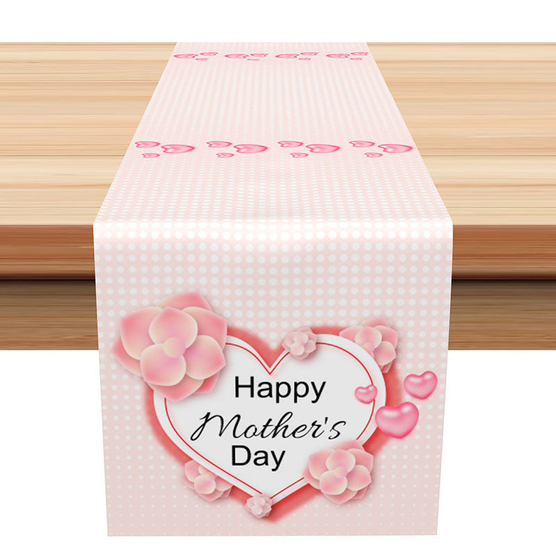 Lofaris Pink White Dot Heart Floral Mothers Day Table Runner