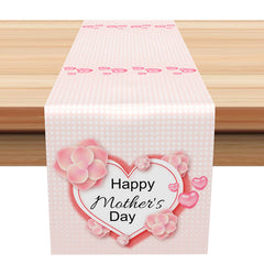 Lofaris Pink White Dot Heart Floral Mothers Day Table Runner