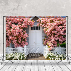 Lofaris Pink White Floral Door Wall Fence Backdrop