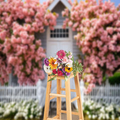 Lofaris Pink White Floral Door Wall Fence Backdrop
