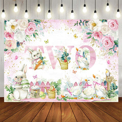 Lofaris Pink White Flower Rabbit Duck 2nd Birthday Backdrop