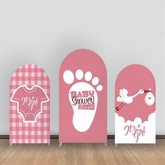 Lofaris Pink White Footprint Plaid Crane Arch Backdrop Kit