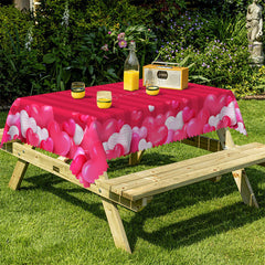Lofaris Pink White Hearts Red Stripe Valentines Tablecloth
