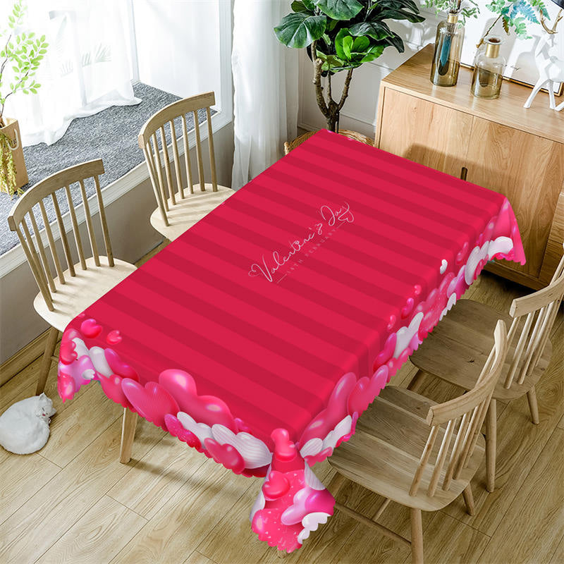 Lofaris Pink White Hearts Red Stripe Valentines Tablecloth