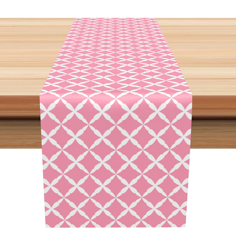 Lofaris Pink White Pattern Repeat Farbic Dining Table Runner