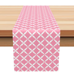 Lofaris Pink White Pattern Repeat Farbic Dining Table Runner