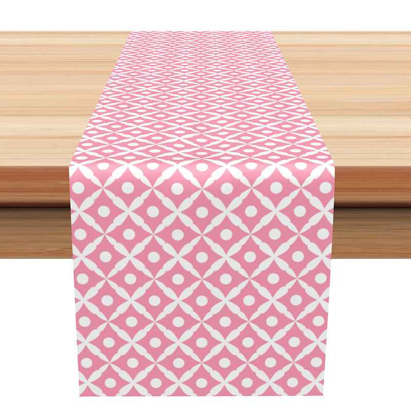 Lofaris Pink White Repeat Pattern Dining Fabric Table Runner