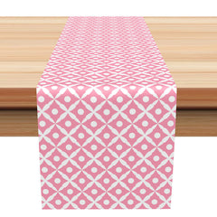 Lofaris Pink White Repeat Pattern Dining Fabric Table Runner