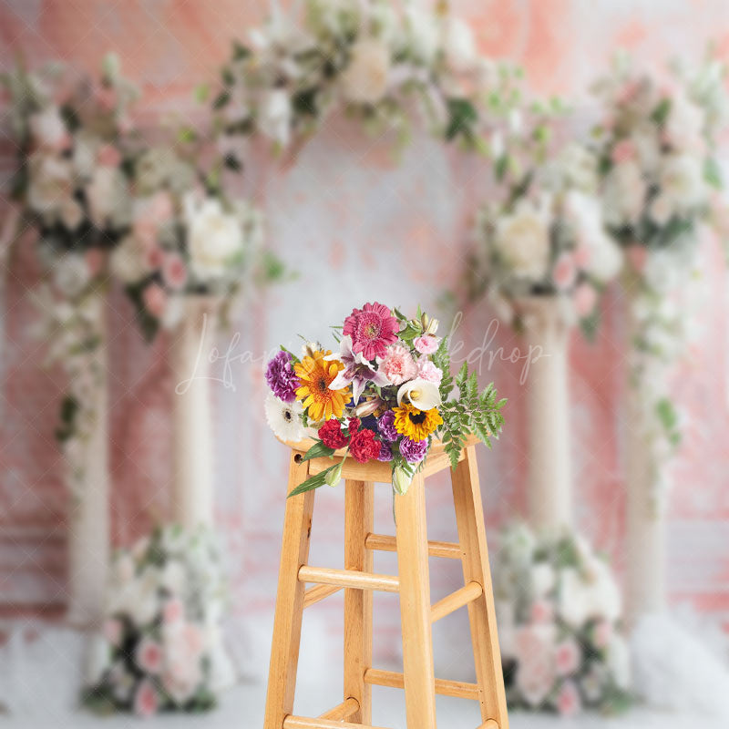 Lofaris Pink White Retro Wall Arch Floral Wedding Backdrop