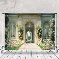 Lofaris Pink White Roses Retro Architecture Spring Backdrop