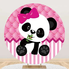Lofaris Pink White Stripe Panda Round Baby Shower Backdrop