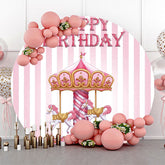 Lofaris Pink White Stripes Circus Round Birthday Backdrop