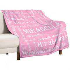 Lofaris Pink White Text Typeface Personalized Name Blanket