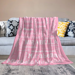 Lofaris Pink White Text Typeface Personalized Name Blanket