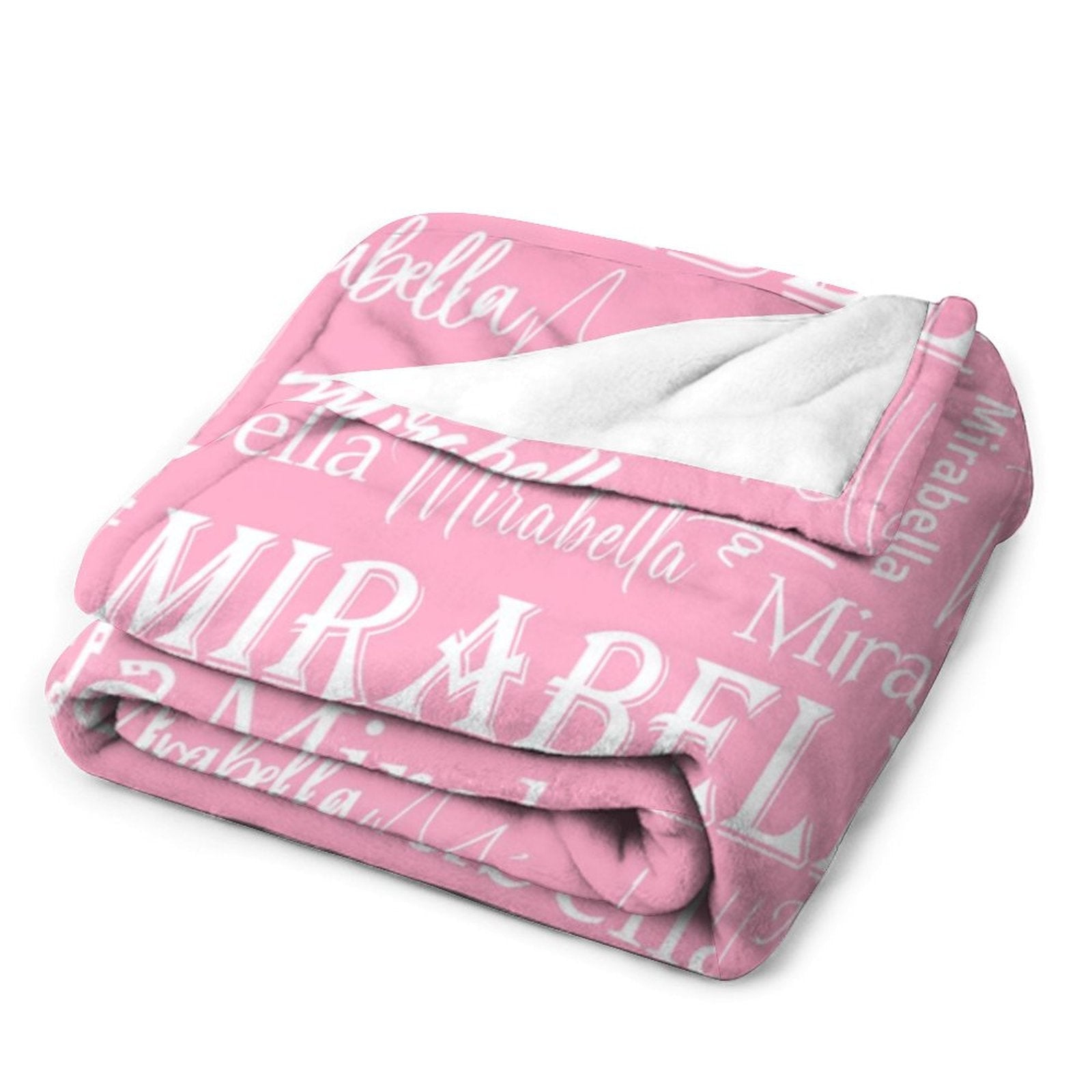 Lofaris Pink White Text Typeface Personalized Name Blanket