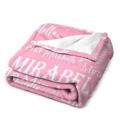 Lofaris Pink White Text Typeface Personalized Name Blanket