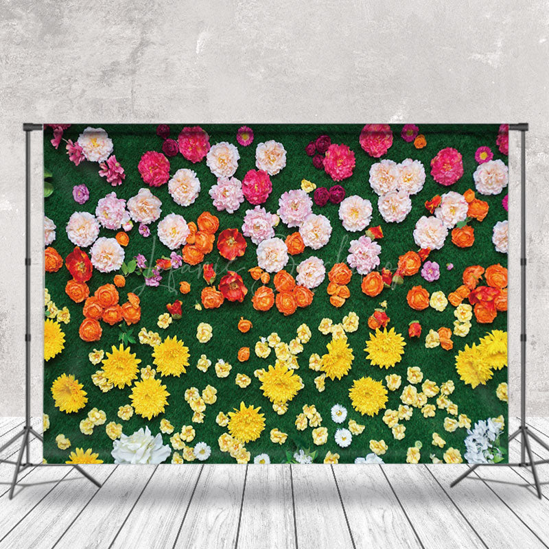 Lofaris Pink Yellow Floral Greenery Spring Photo Backdrop